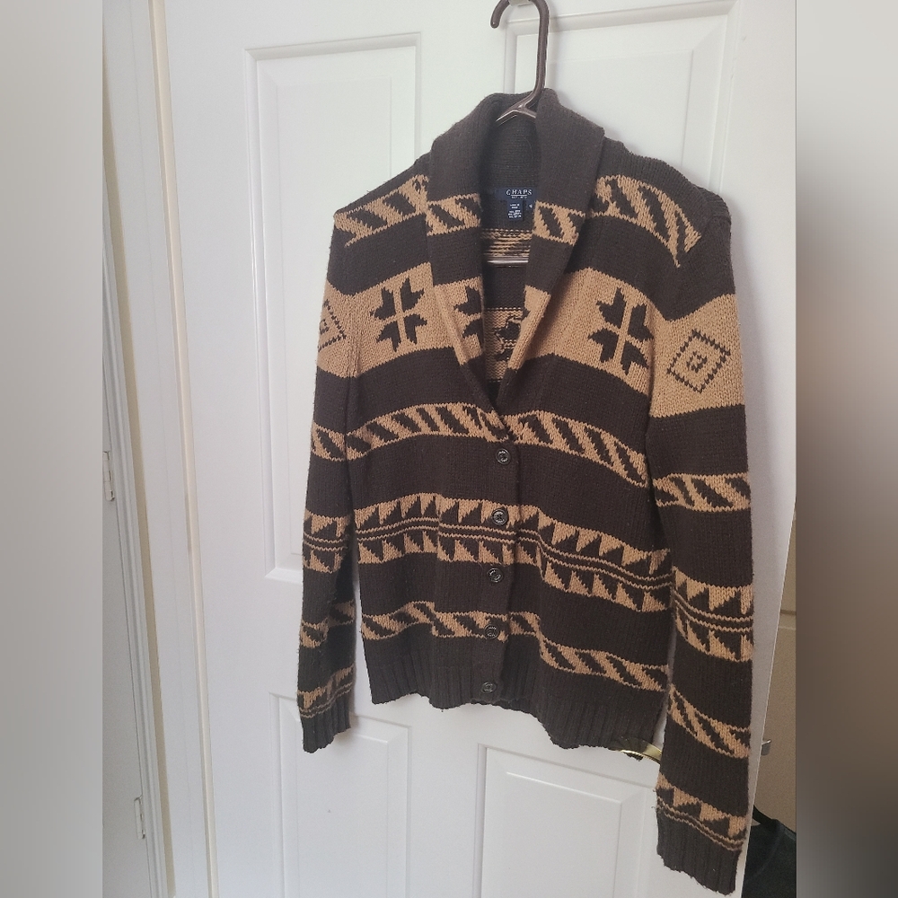 Chaps Brown and Tan Cardigan Sweater